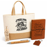 Coffret Cadeau J’peux pas je suis Agent immobilier – Sac jute, carnet, stylo, porte-clés et marque-page