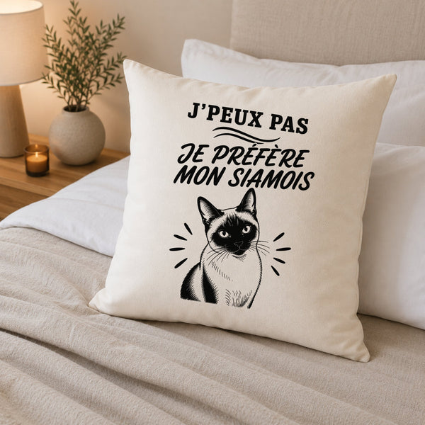 Housse de Coussin J’peux pas je préfère mon Siamois