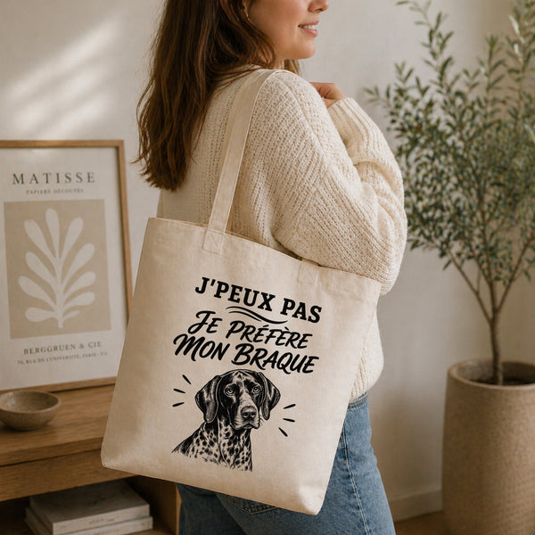 Tote Bag Beige J’peux pas je préfère mon Braque