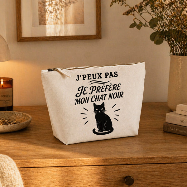 Trousse Beige J’peux pas je préfère mon Chat noir
