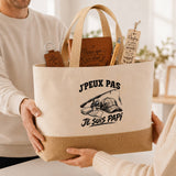 Coffret Cadeau J’peux pas je suis Papi – Sac jute, carnet, stylo, porte-clés et marque-page