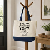Grand Sac Cabas Fond Bleu J’peux pas je préfère mon Chien