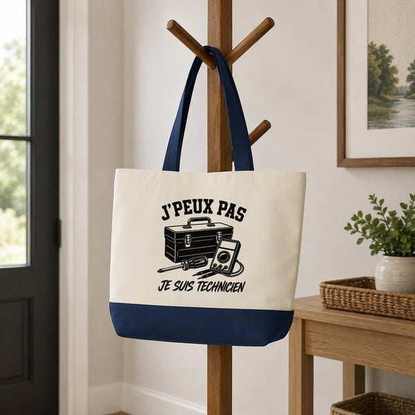 Grand Sac Cabas Fond Bleu J’peux pas je suis Technicien