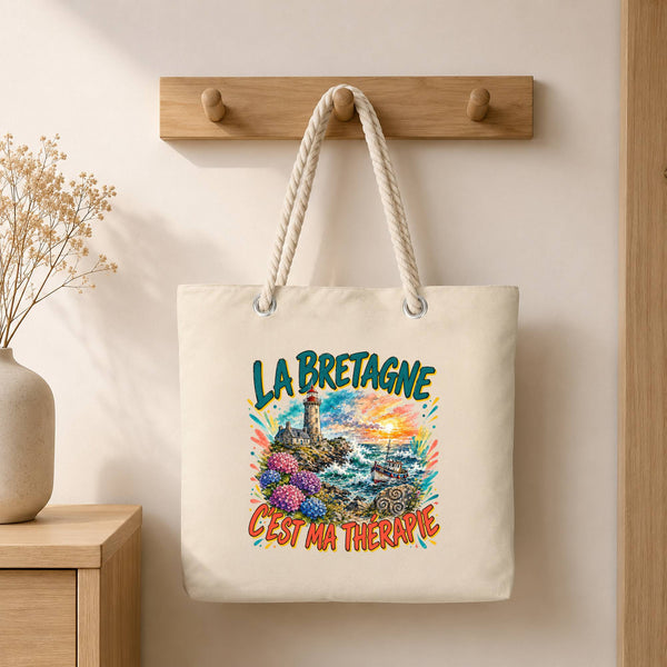 Grand Sac Cabas Beige La bretagne c'est ma thérapie