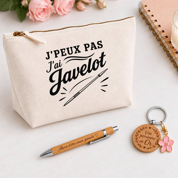 Coffret Cadeau J’peux pas j’ai Javelot – Trousse, stylo bambou et porte-clés
