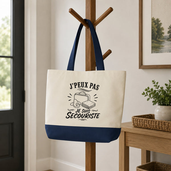 Grand Sac Cabas Fond Bleu J’peux pas je suis Secouriste