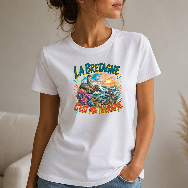 T-shirt Femme Blanc La bretagne c'est ma thérapie
