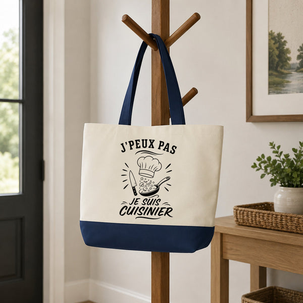 Grand Sac Cabas Fond Bleu J’peux pas je suis Cuisinier