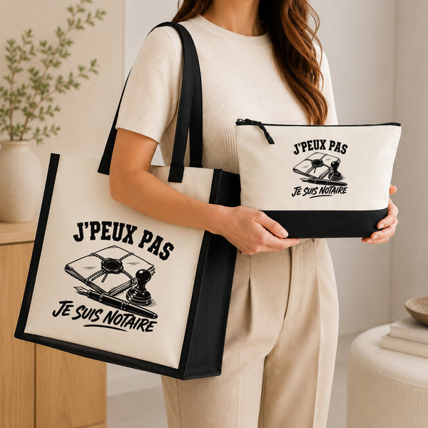Ensemble Cabas et Trousse J’peux pas je suis Notaire