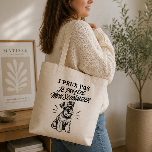 Tote Bag Beige J’peux pas je préfère mon Schnauzer