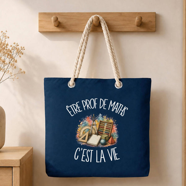 Grand Sac Cabas Bleu Marine Être prof de maths c'est la vie
