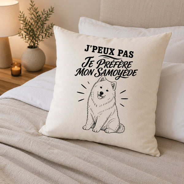 Housse de Coussin J’peux pas je préfère mon Samoyède