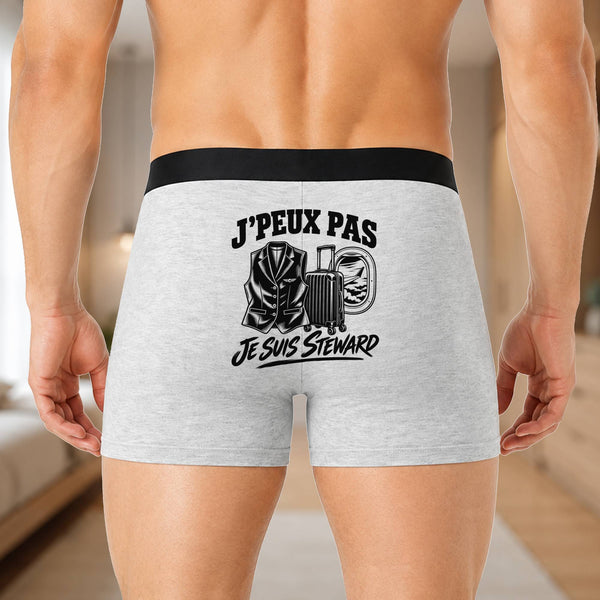 Boxer Homme J’peux pas je suis Steward – Impression au dos