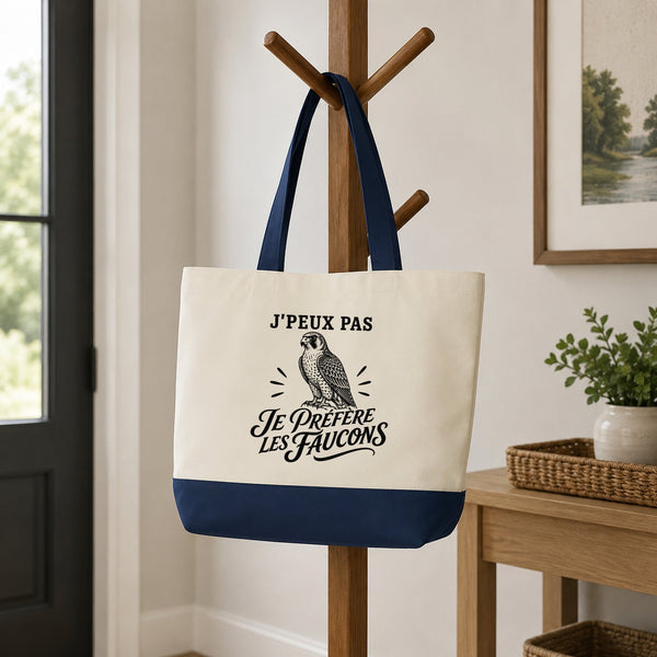 Grand Sac Cabas Fond Bleu J’peux pas je préfère les Faucons