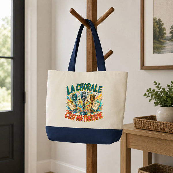 Grand Sac Cabas Fond Bleu La chorale c'est ma thérapie