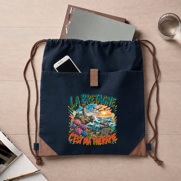 Sac à Dos avec Pochette Avant Bleu Marine La bretagne c'est ma thérapie
