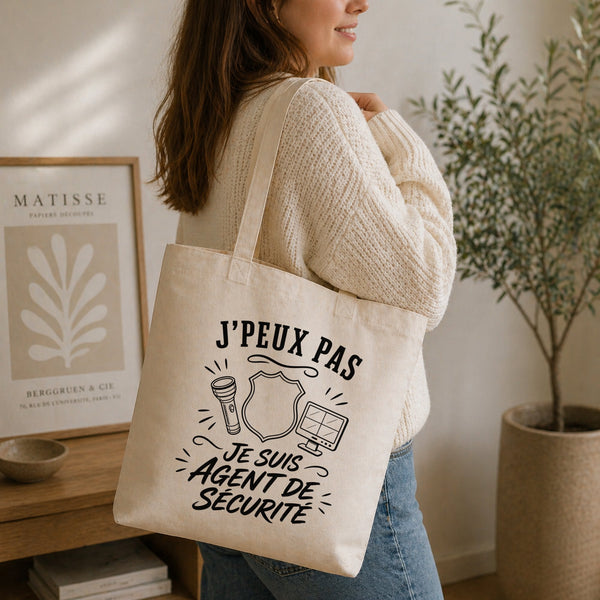 Tote Bag Beige J’peux pas je suis Agent de sécurité