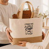 Coffret Cadeau J’peux pas je préfère le Café – Sac jute, carnet, stylo, porte-clés et marque-page
