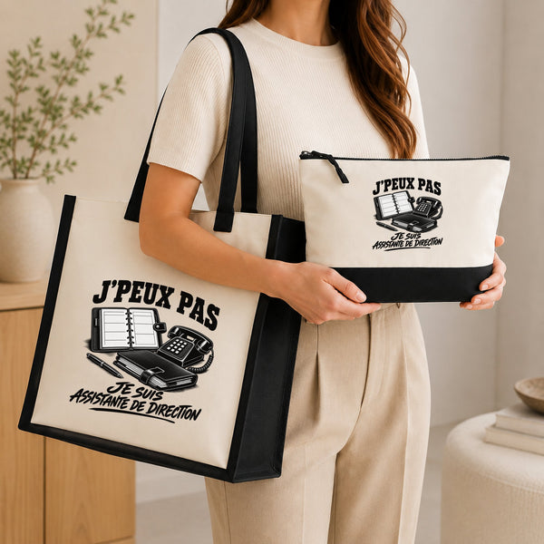 Ensemble Cabas et Trousse J’peux pas je suis Assistante de direction