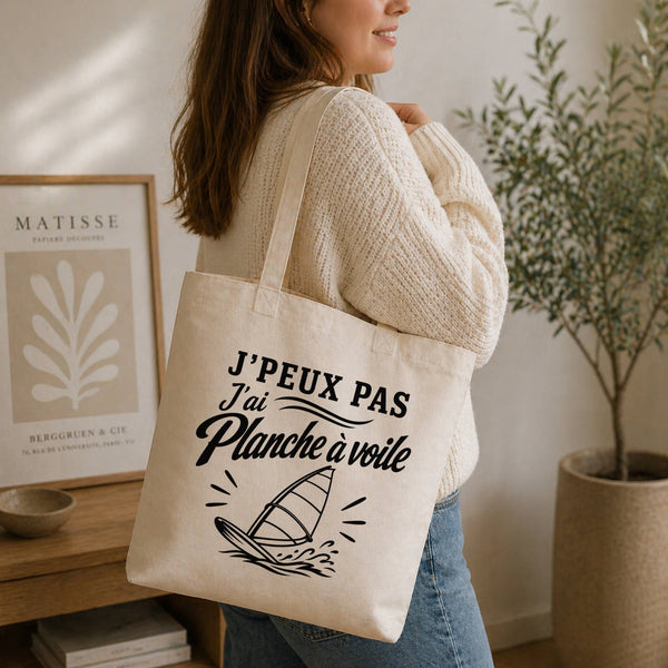 Tote Bag Beige J’peux pas j’ai planche à voile J'peux pas minimaliste
