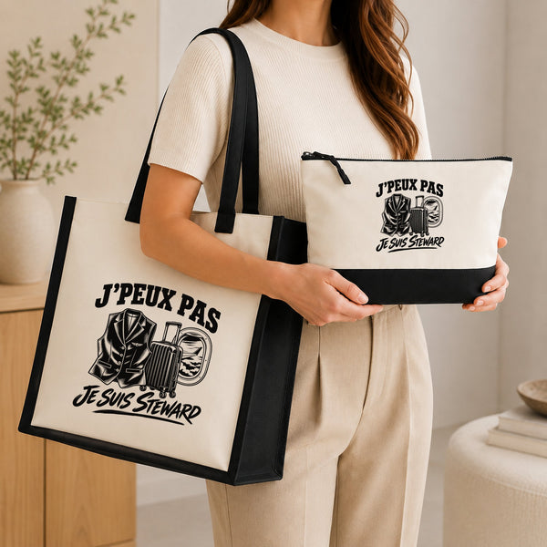 Ensemble Cabas et Trousse J’peux pas je suis Steward