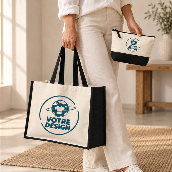 Duo trousse + cabas contour noir - Votre design - Planetee