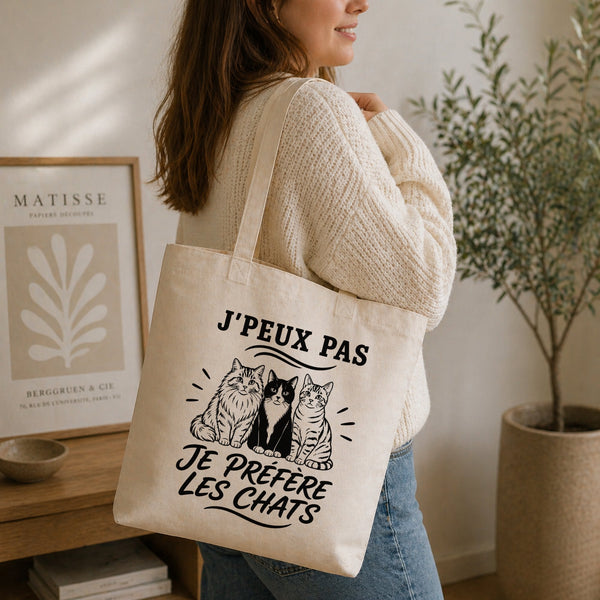 Tote Bag Beige J’peux pas je préfère les Chats