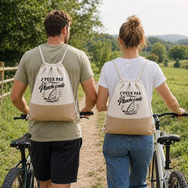 Sac à Dos Toile et Jute J’peux pas j’ai planche à voile J'peux pas minimaliste