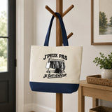 Grand Sac Cabas Fond Bleu J’peux pas je suis Vendeur
