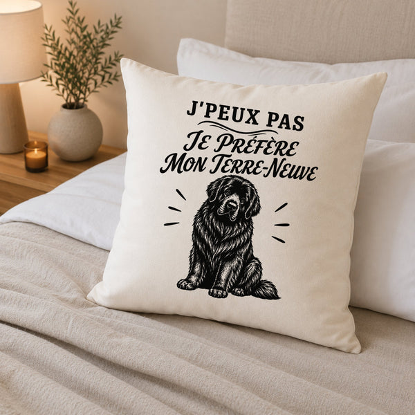 Housse de Coussin J’peux pas je préfère mon Terre-Neuve