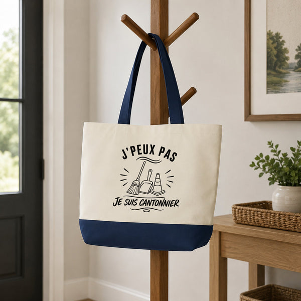 Grand Sac Cabas Fond Bleu J’peux pas je suis Cantonnier