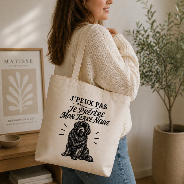 Tote Bag Beige J’peux pas je préfère mon Terre-Neuve