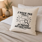 Housse de Coussin J’peux pas je préfère mes Cartes postales