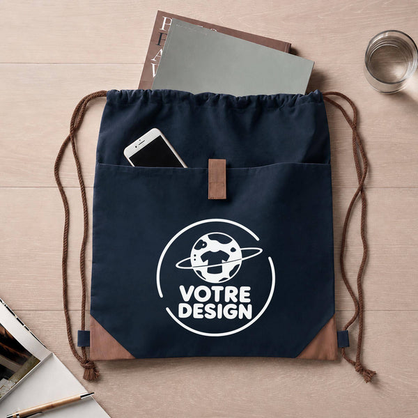 Sac à dos avec pochette avant bleu marine - Votre design - Planetee
