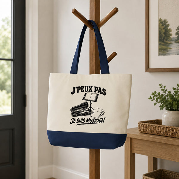 Grand Sac Cabas Fond Bleu J’peux pas je suis Musicien
