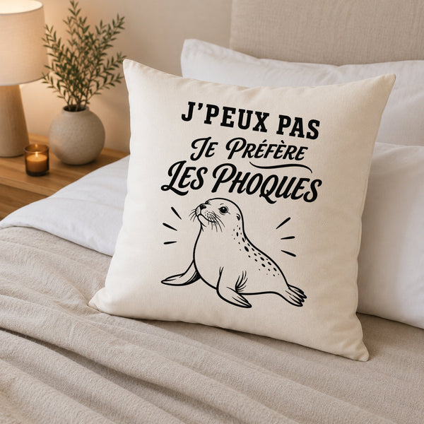 Housse de Coussin J’peux pas je préfère les Phoques