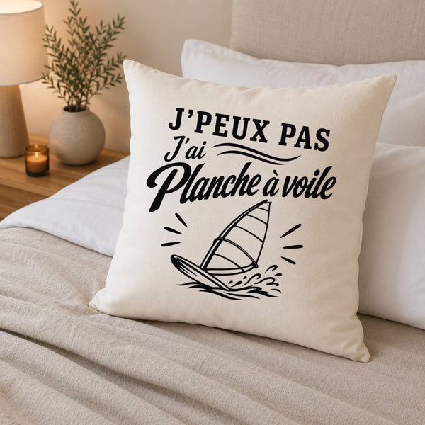 Housse de Coussin J’peux pas j’ai planche à voile J'peux pas minimaliste
