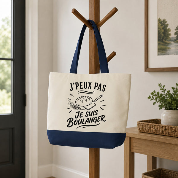 Grand Sac Cabas Fond Bleu J’peux pas je suis Boulanger