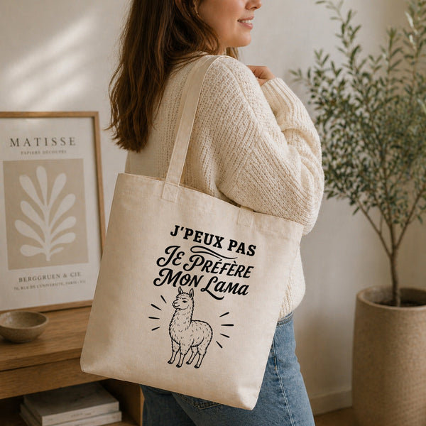 Tote Bag Beige J’peux pas je préfère mon Lama