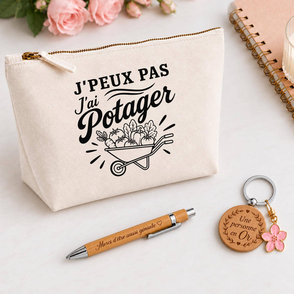 Coffret Cadeau J’peux pas j’ai Potager – Trousse, stylo bambou et porte-clés