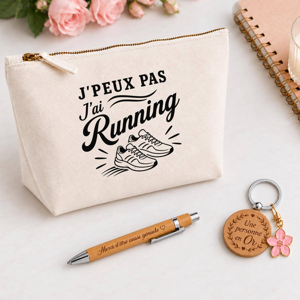 Coffret Cadeau J’peux pas j’ai Running – Trousse, stylo bambou et porte-clés