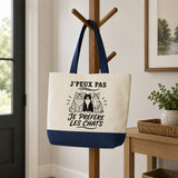 Grand Sac Cabas Fond Bleu J’peux pas je préfère les Chats