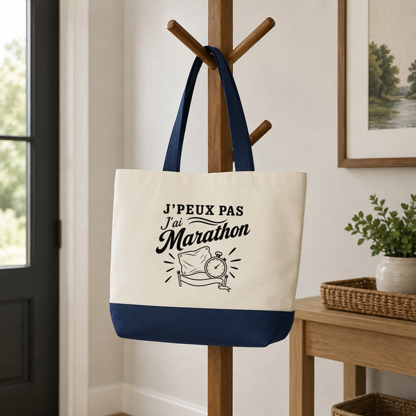 Grand Sac Cabas Fond Bleu J’peux pas j’ai Marathon