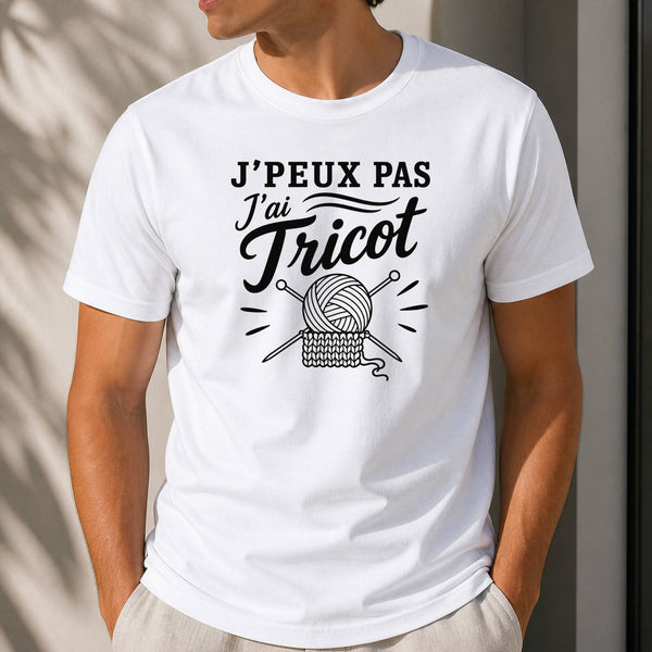 T-shirt Homme Blanc J’peux pas j’ai Tricot