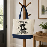 Grand Sac Cabas Fond Bleu J’peux pas je préfère mon Rottweiler
