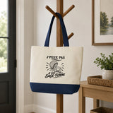Grand Sac Cabas Fond Bleu J’peux pas je suis Sage-femme