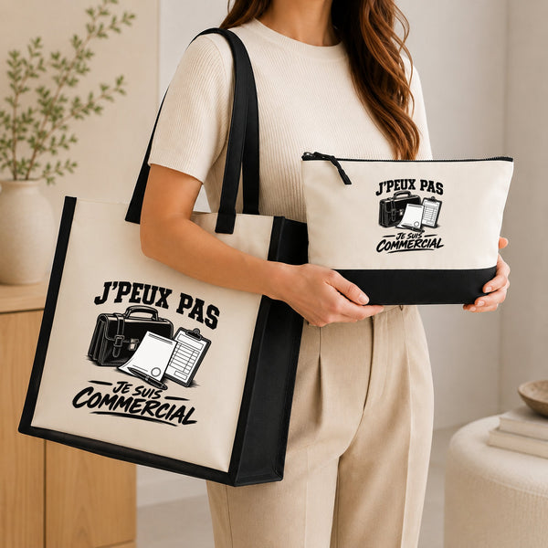 Ensemble Cabas et Trousse J’peux pas je suis Commercial