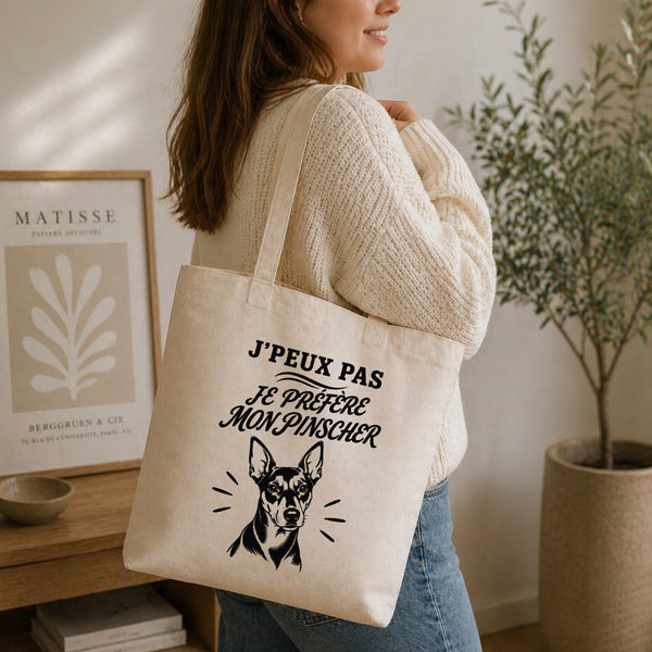 Tote Bag Beige J’peux pas je préfère mon Pinscher