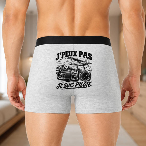 Boxer Homme J’peux pas je suis Pilote – Impression au dos