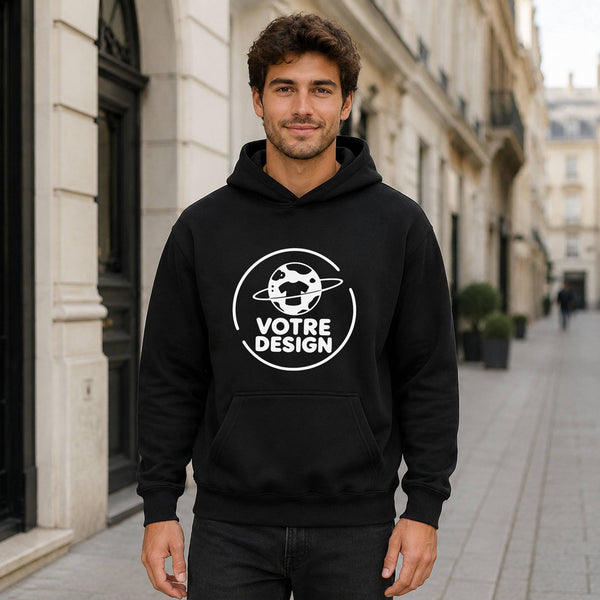 Sweat à capuche noir - Votre design - Planetee